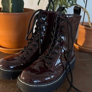 Sincerely Jules Glossy Dark Red Combat Boots